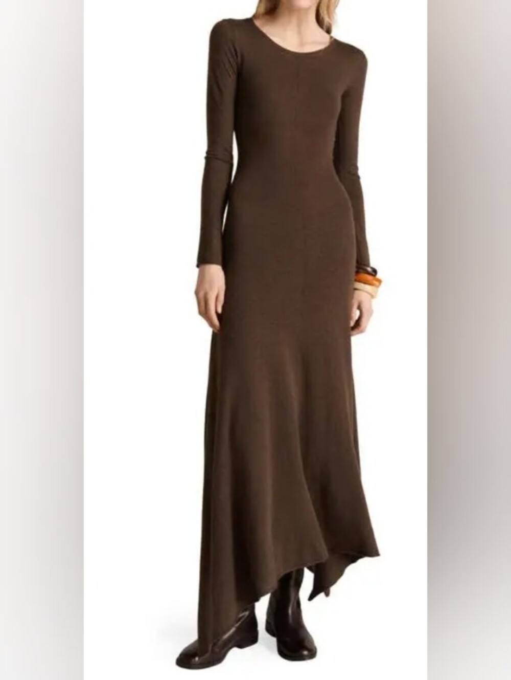 Mango Long Sleeve Chocolate Brown Maxi Dress Size 2